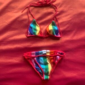 Surfer Girl vintage rainbow cotton knit string bikini